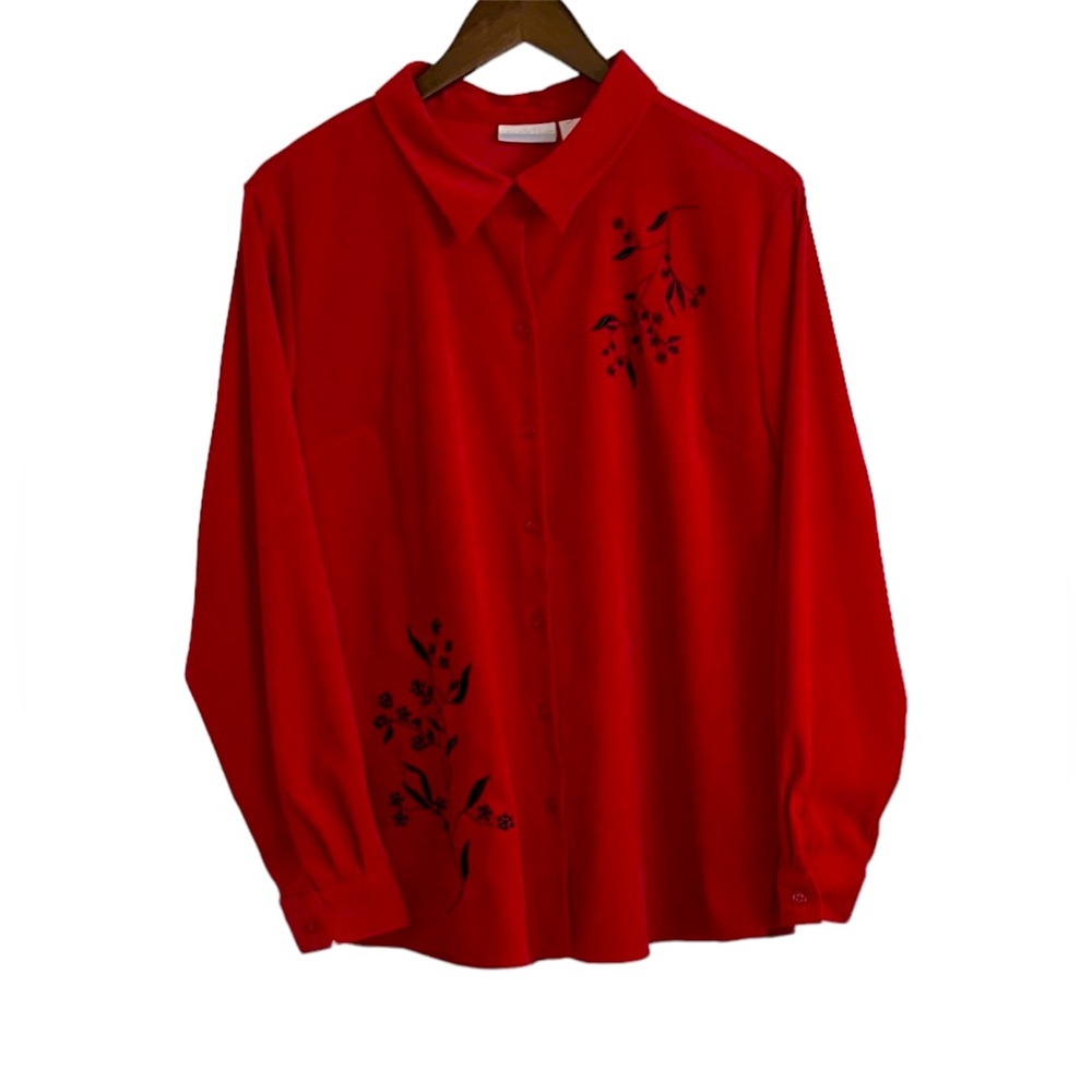 Cascade blue VTG beaded & embroidered red button-down top women L